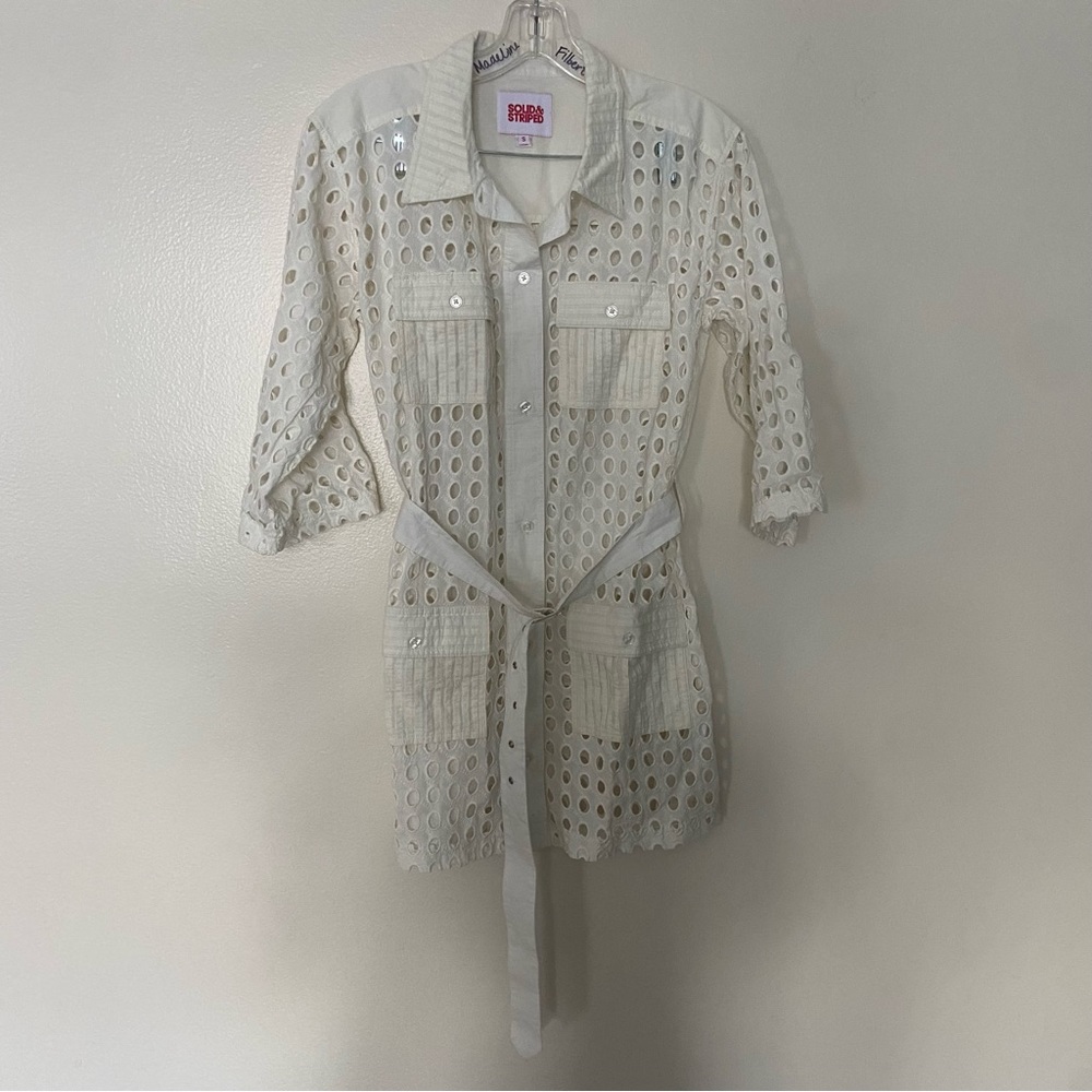 Solid & striped eyelet tunic cover up